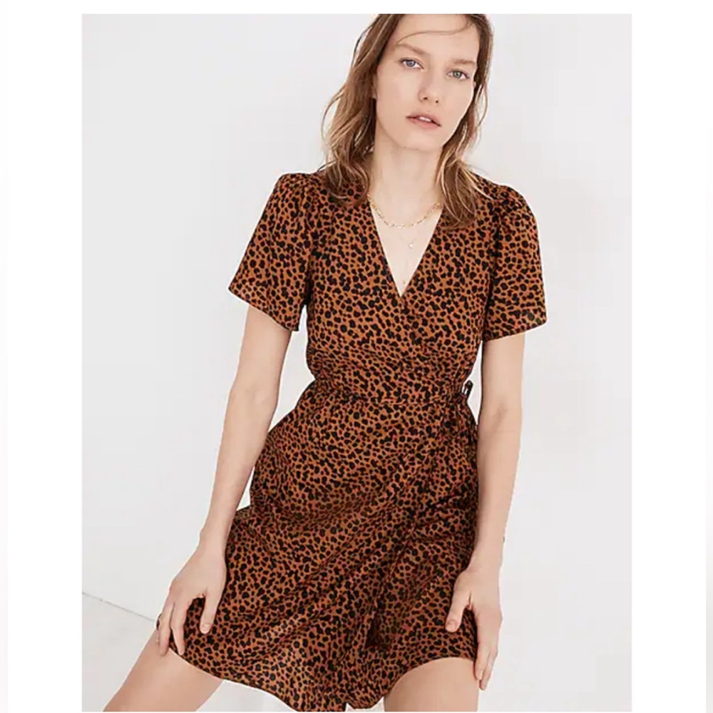 Madewell Flutter-Sleeve Wrap Mini Dress in Painted Leopard